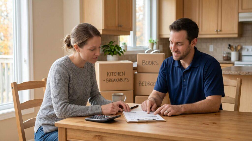 Ardie's Movers representative reviewing a transparent moving cost estimate with a homeowner in Ottawa