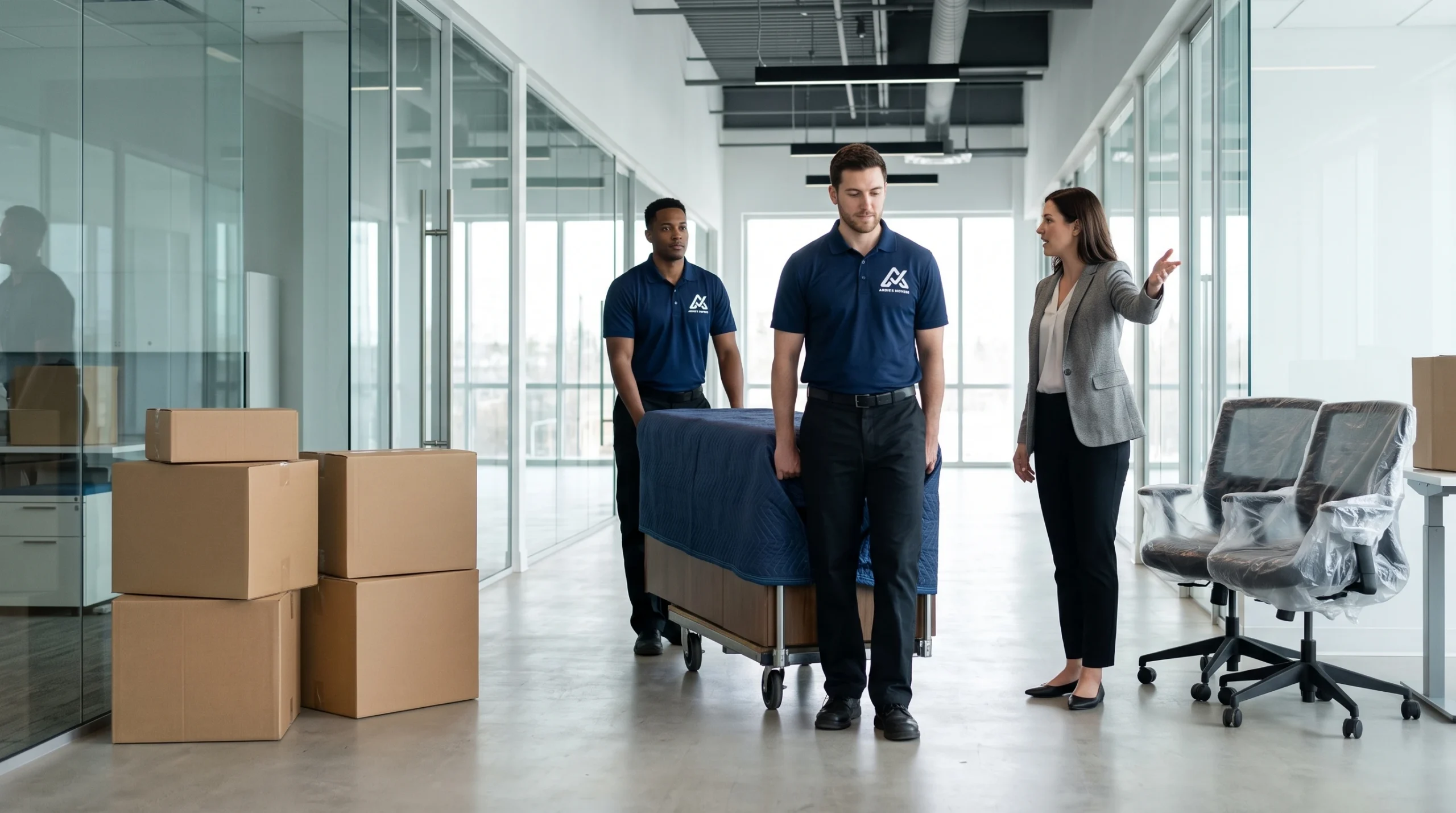 Ardie's Movers relocating protected office furniture during an Almonte commercial move