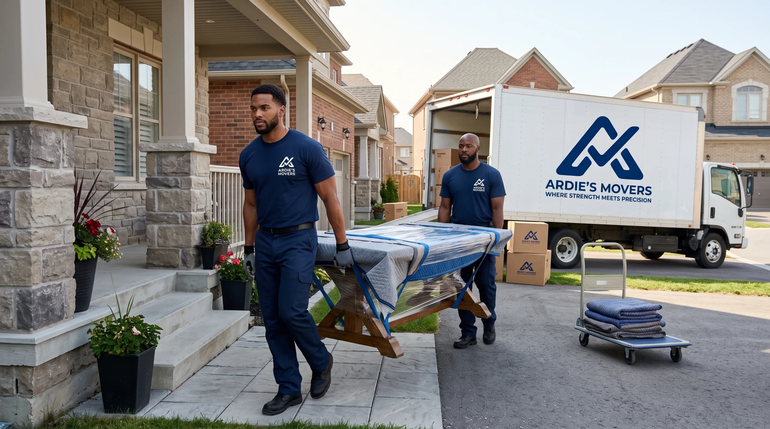 Ardie's Movers carrying protected household furniture during an Almonte residential move