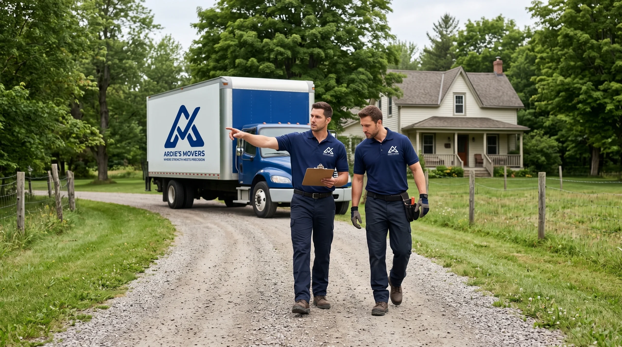 Ardie's Movers assessing truck and carrying access at a rural Arnprior property