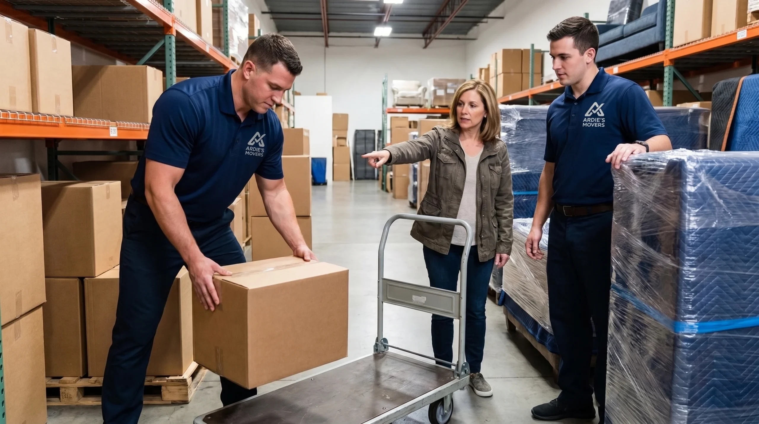 Customer receiving arranged access to belongings in managed furniture storage