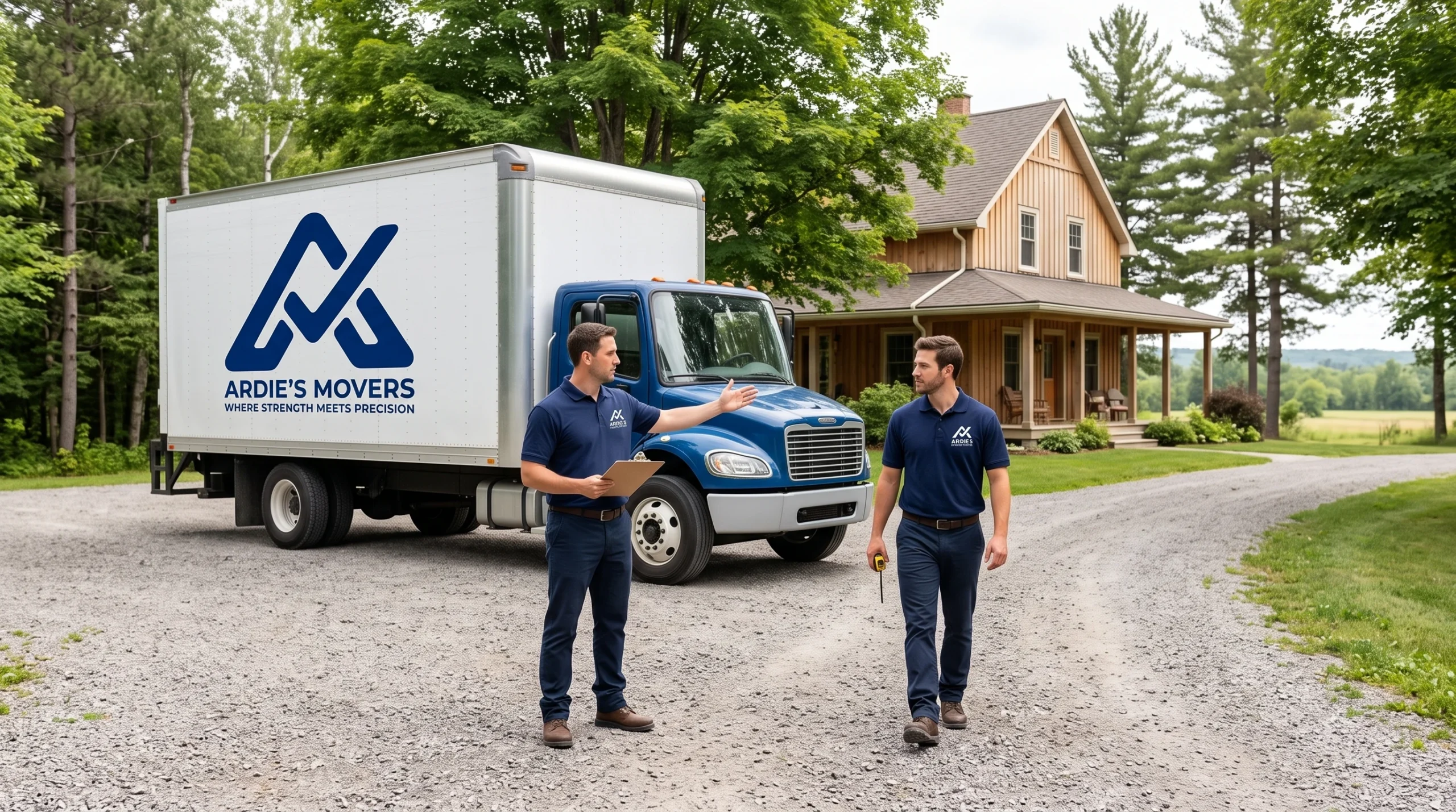 Ardie's Movers assessing truck and carrying access at a rural Carleton Place property