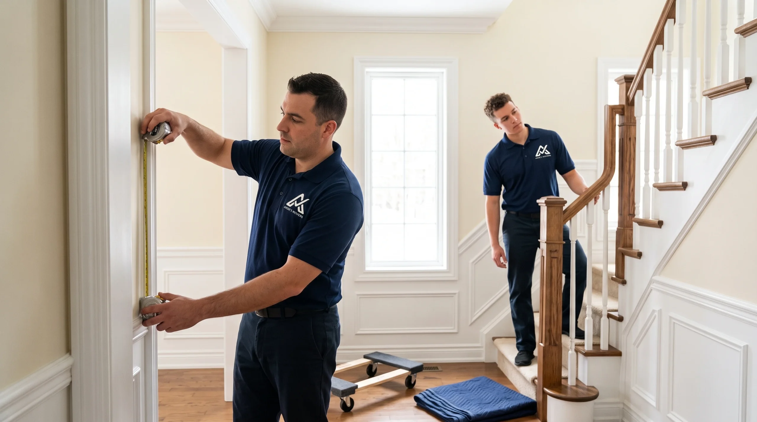 Ardie's Movers assessing stairs and doorway access before a Carleton Place move