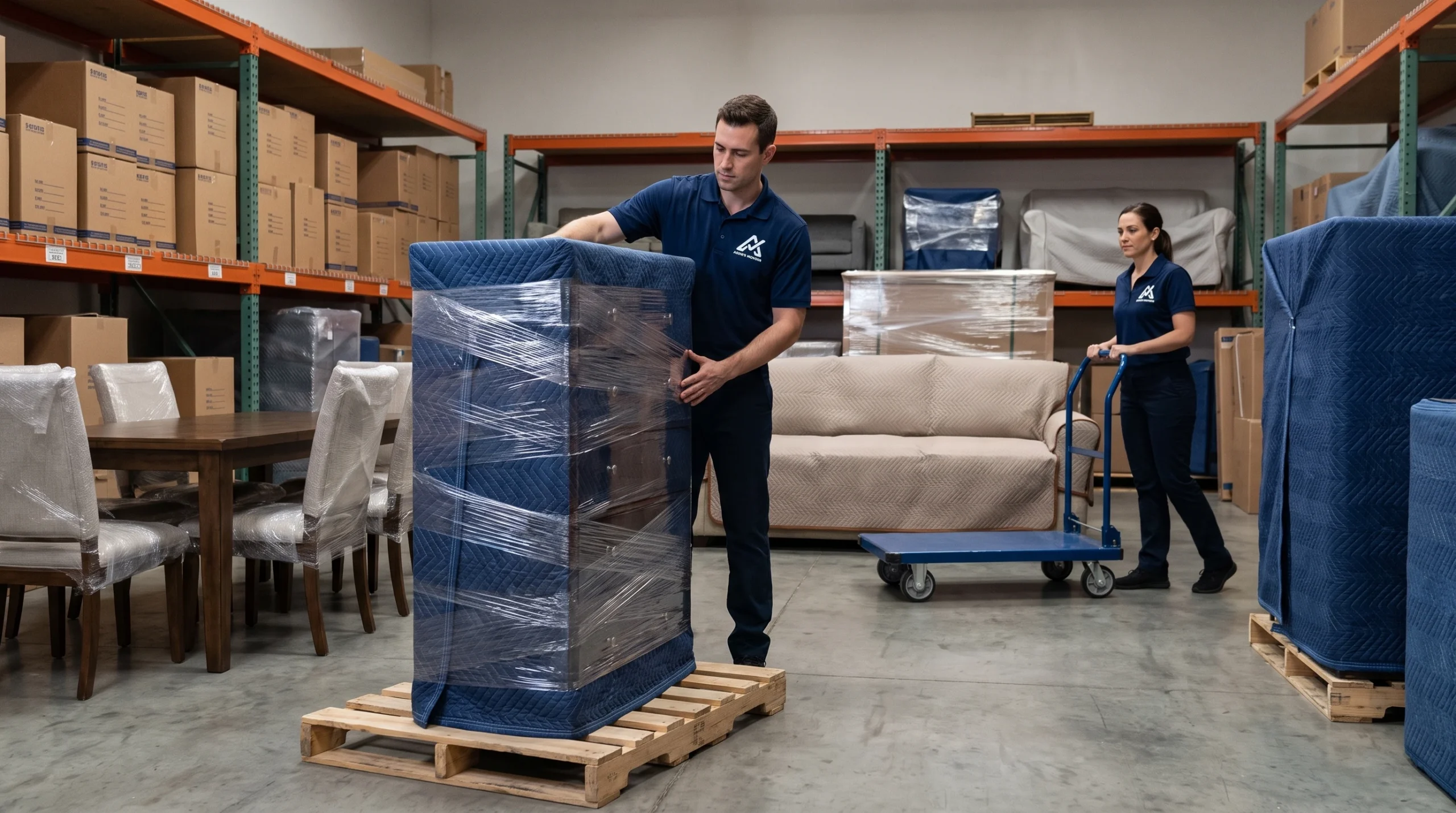 Protected household furniture and packed belongings organized in an Arnprior storage area