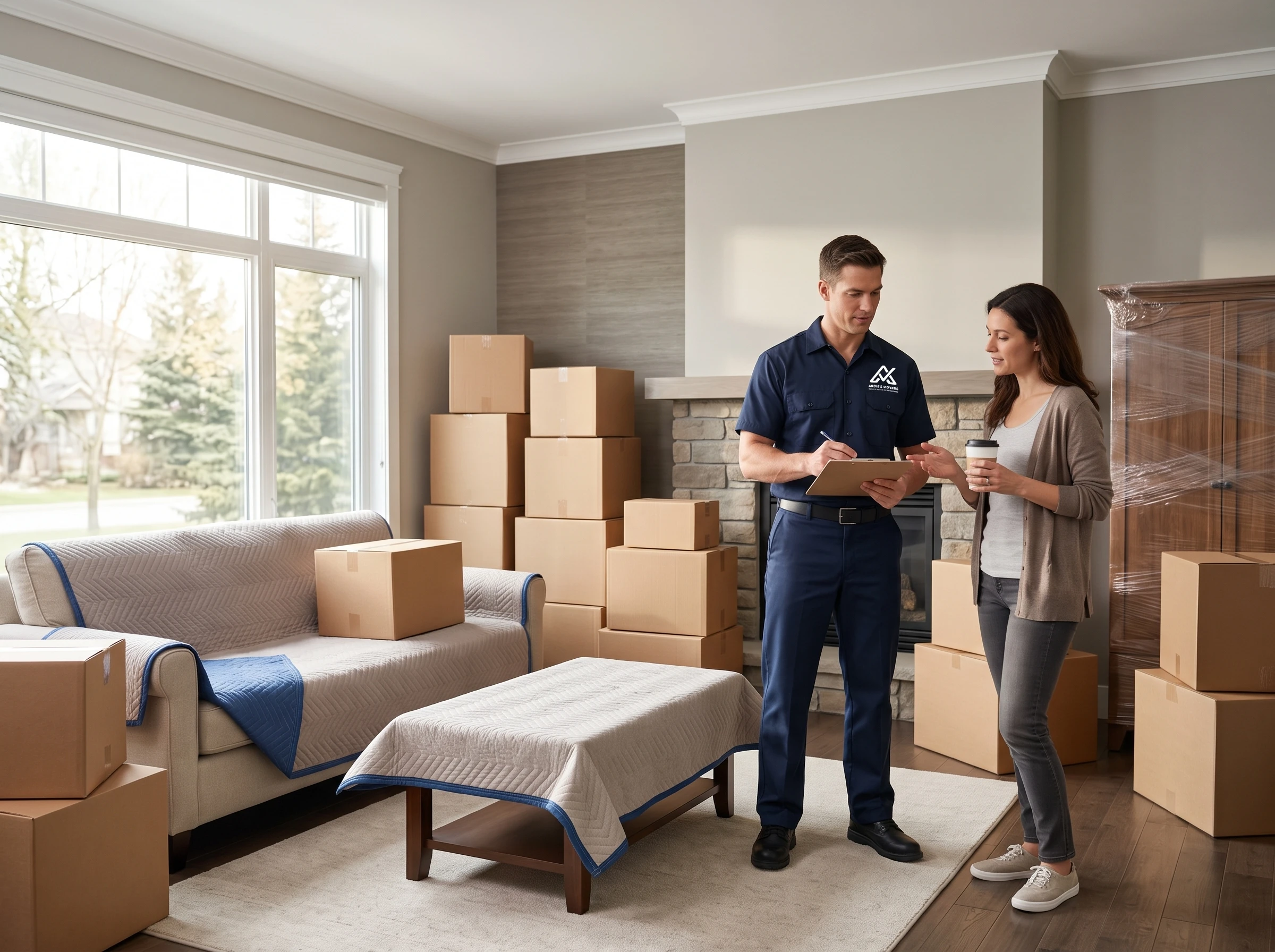 Packed and organized Ottawa Valley living room prepared for residential movers