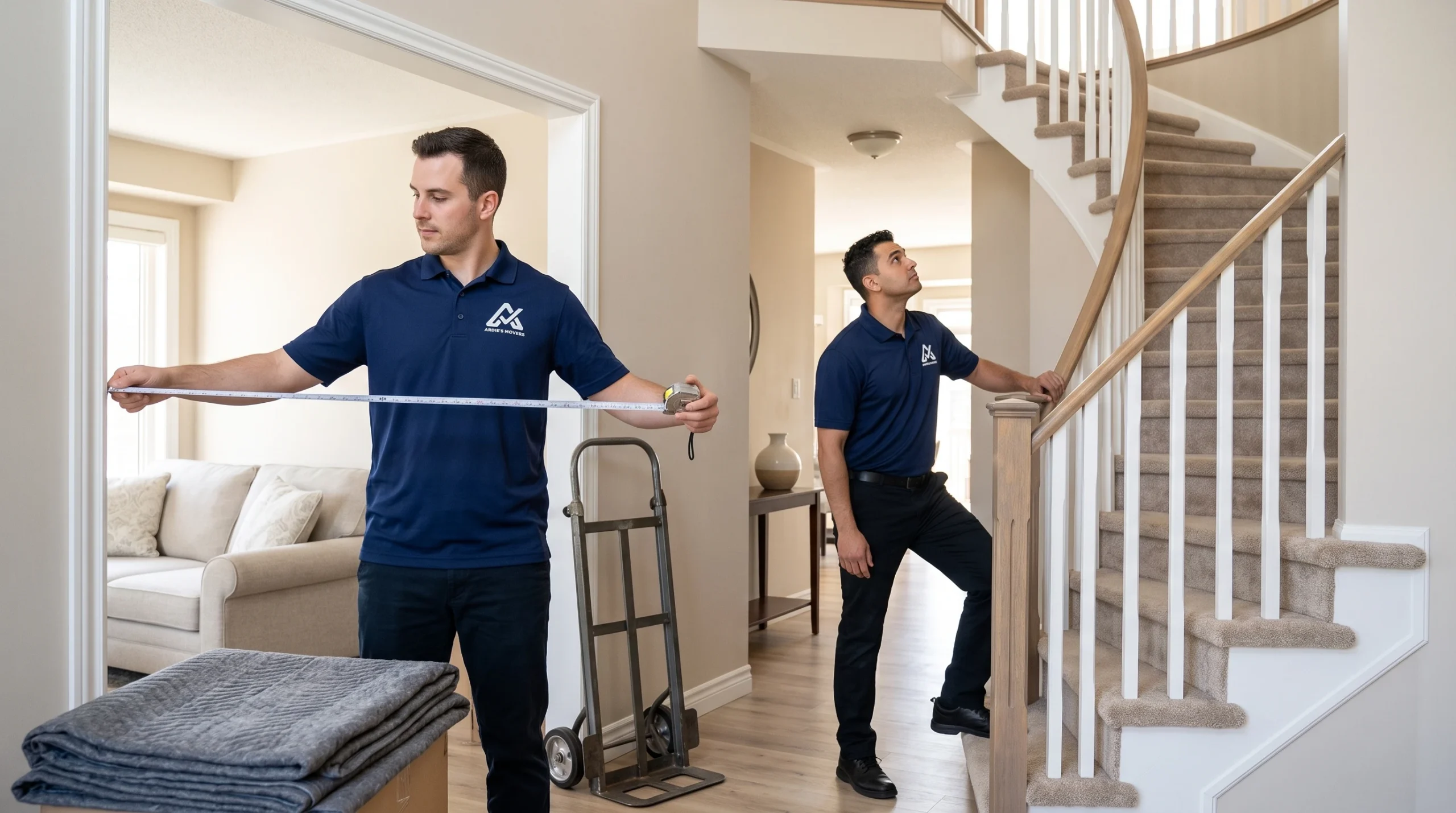 Ardie's Movers assessing stairs and doorway access before a Kanata move