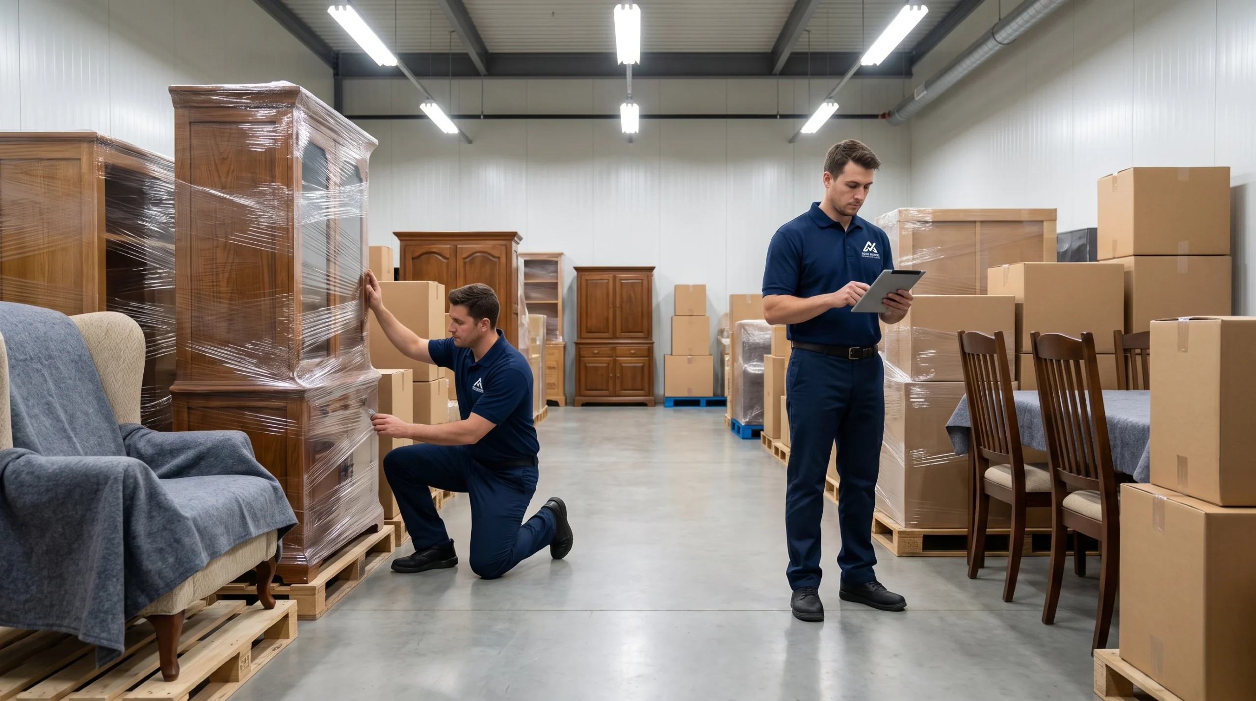 Protected furniture arranged in a clean dry managed storage environment