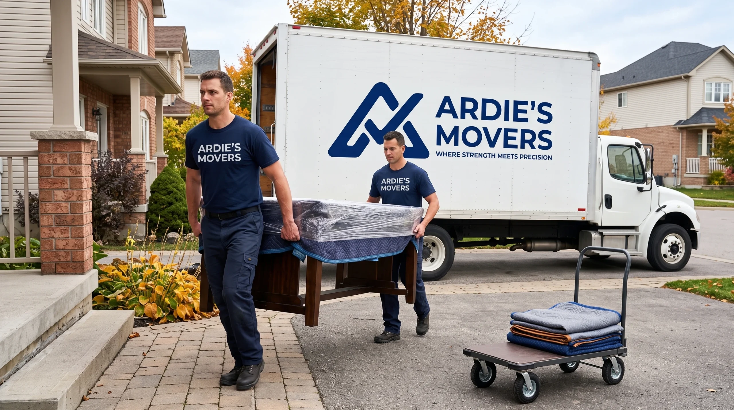 Ardie's Movers assessing stairs and doorway access before a Renfrew County move