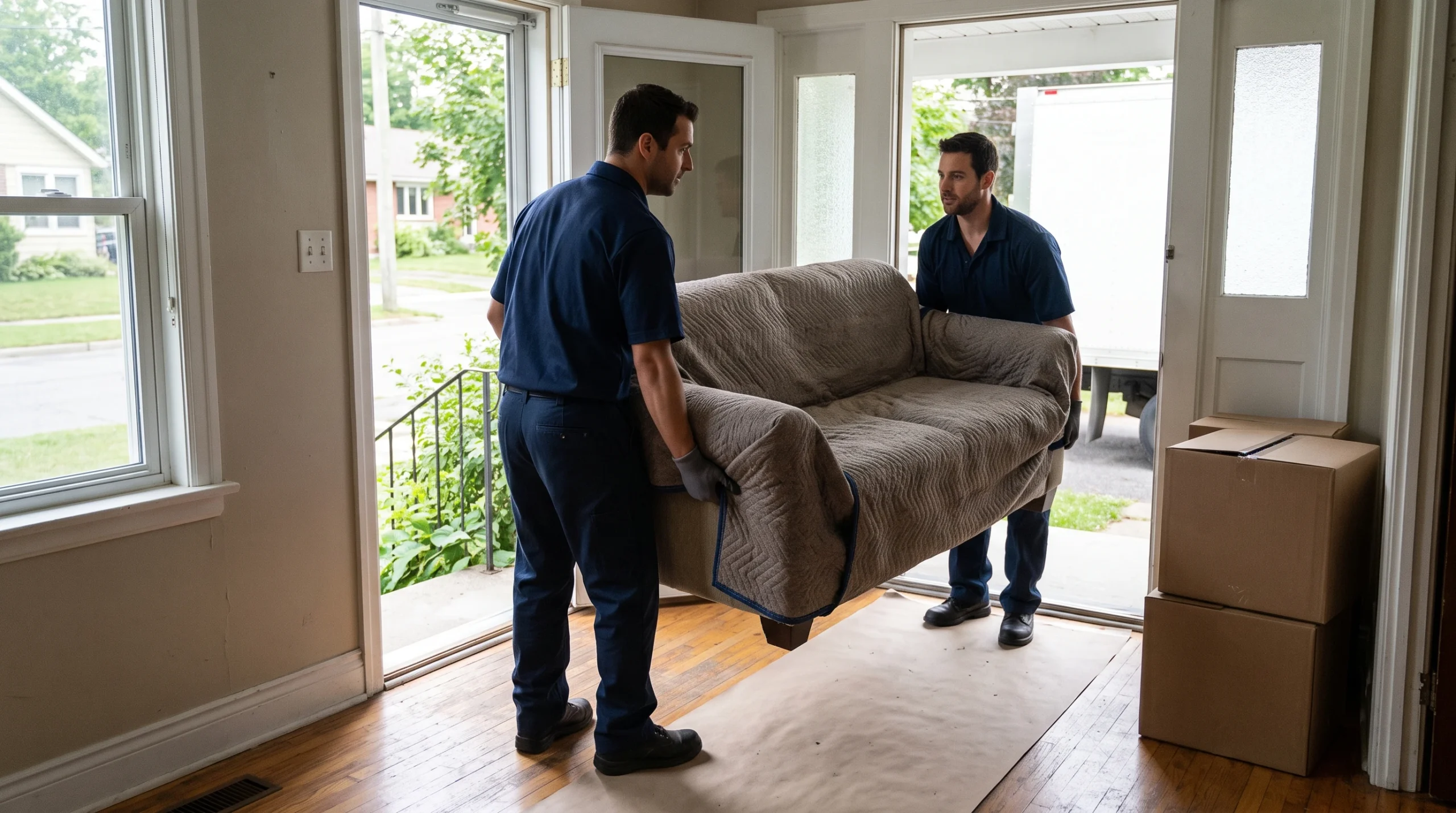 Residential moving services in Ottawa with movers carrying protected furniture