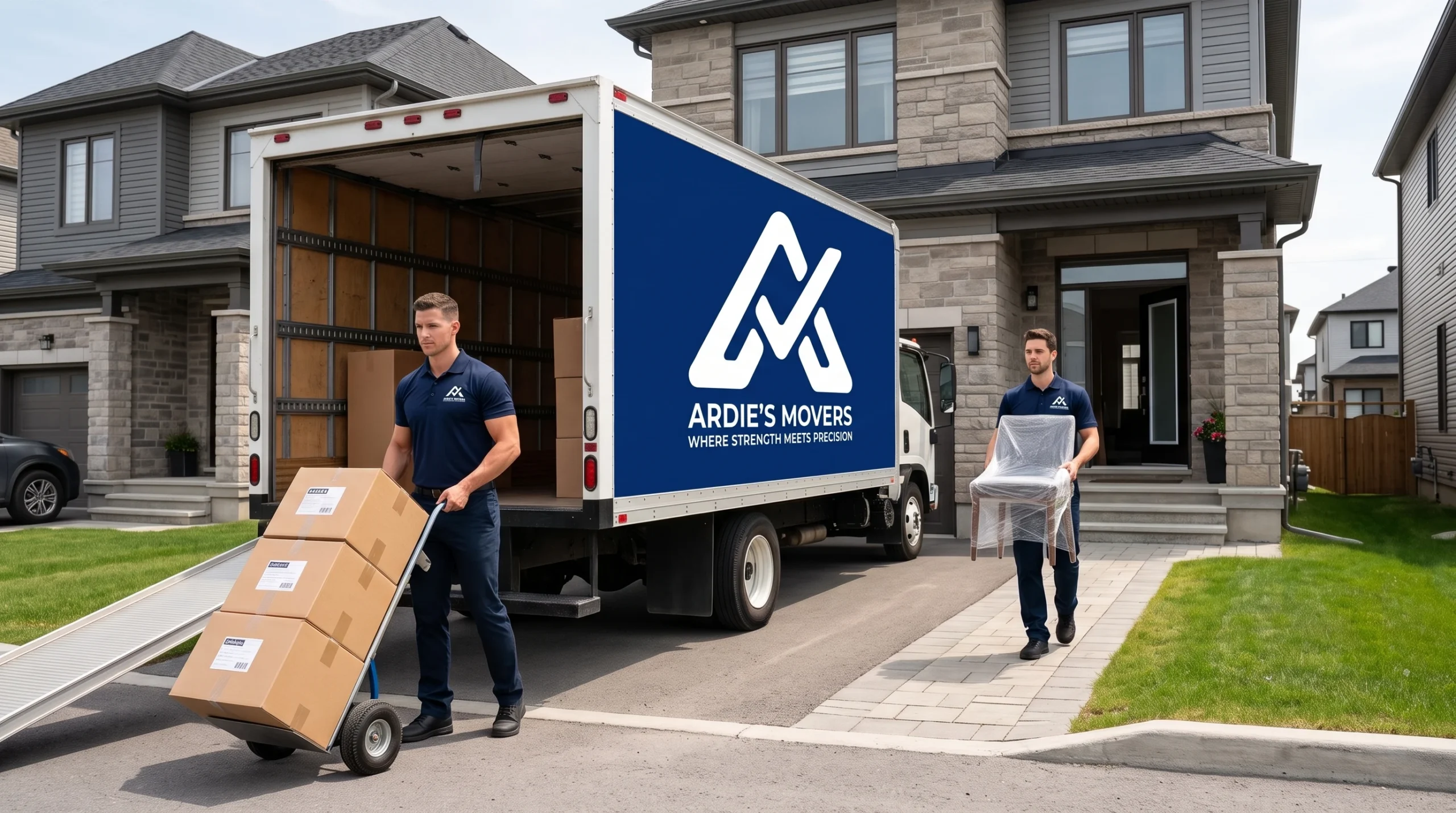 Ardie's Movers carrying protected household furniture during a Stittsville family move