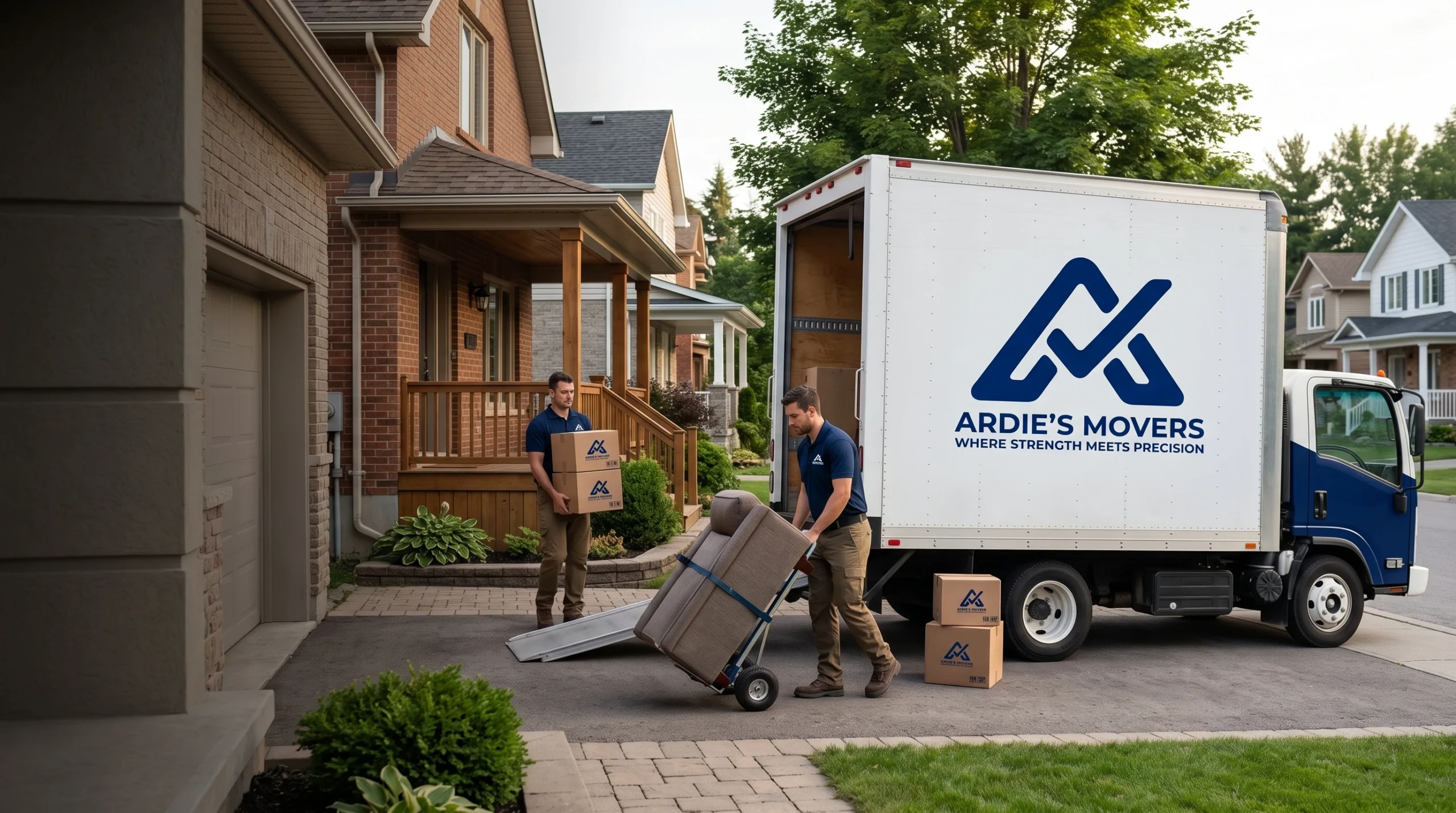 Ardie's Movers confirming final furniture placement with a homeowner after a Renfrew County move