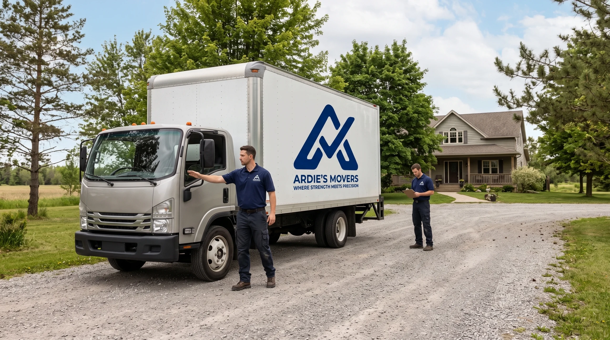 Ardie's Movers assessing truck and carrying access at a rural West Ottawa property